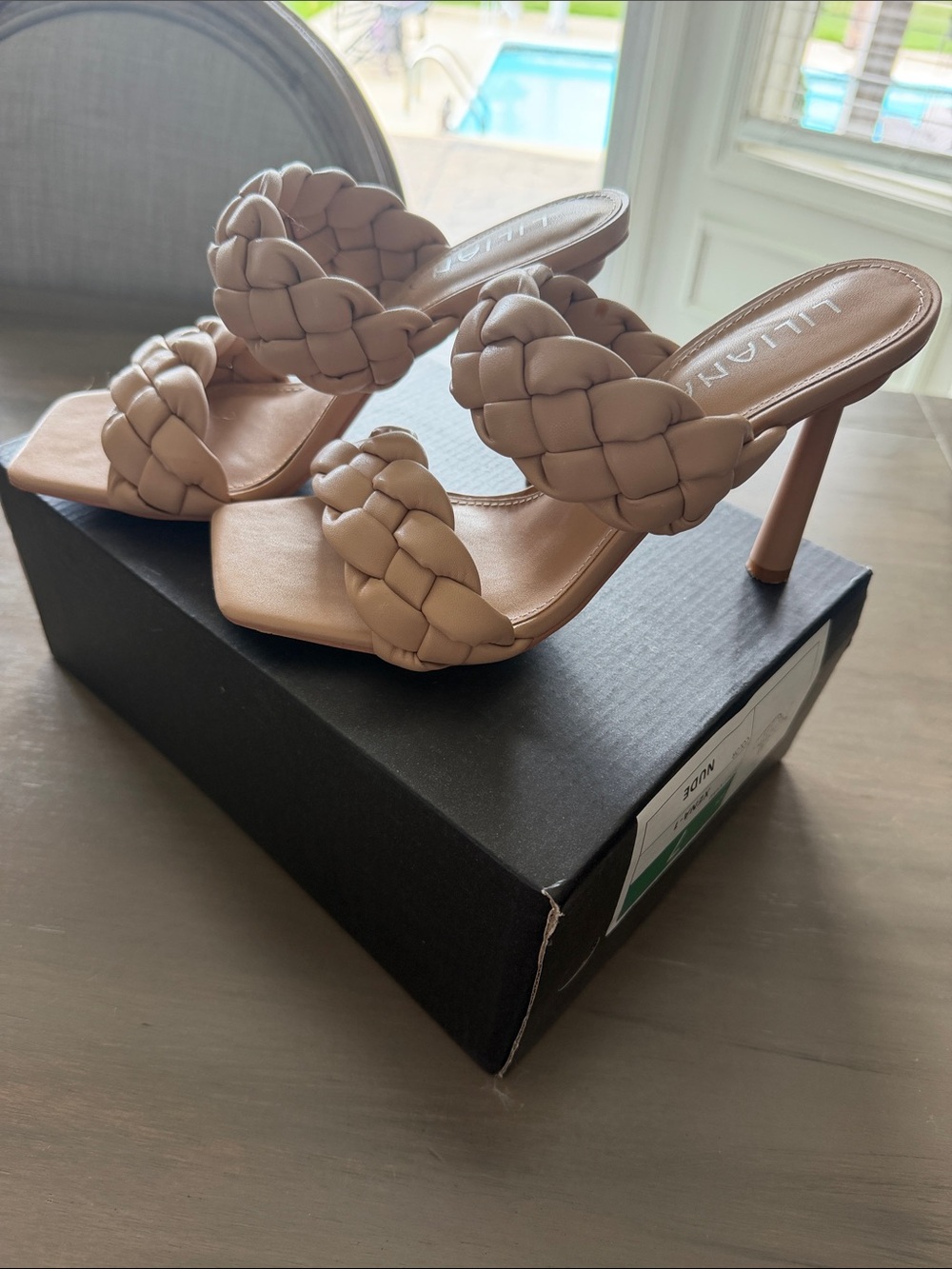 Lilah Nude Braided High Heel Sandal with 4” heel - Women